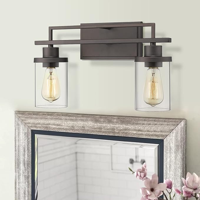 Emliviar 2-Light Vanity Lighting Fixtures - Farmhouse Bathroom Light Fixture in Oil Rubbed Bronze Finish with Clear Glass, YCE238B-2W ORB
