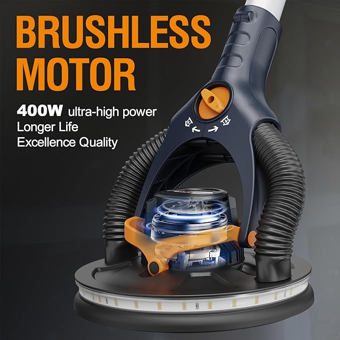 MAXXT 4mm Random Orbital Drywall Sander, Brushless 350W 3.5A Foldable Electric Wall Sander, Sander Tool with 1&2 Mode Suction Switching, Memory Variable Speed, 180° Flex Head, LED Light, Carry Bag