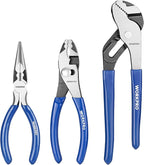 WORKPRO 3-Piece Pliers Tool Set with Soft Handle, 6 Inch Needle Nose, Slip Joint, 8 Inch Groove Joint Plier for DIY & Home Use