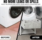 Washer and Dryer Pedestals with Pullout-Shelf - 24" W, 18" H, White Steel Universal Fit with Major Brands | Laundry Pedestal with Drain Pan & Hose | Washer Stand for Back Pain Relief, 800 lbs Capacity