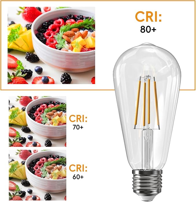 Jensense Edison LED Light Bulbs 8Watt Dimmable, 2700K Warm White, E26 Base, 60W Equivalent, Vintage Style, 800lm, CRI 90, Clear Glass, 1 Pack