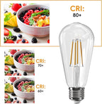 Jensense Edison LED Light Bulbs 8Watt Dimmable, 2700K Warm White, E26 Base, 60W Equivalent, Vintage Style, 800lm, CRI 90, Clear Glass, 1 Pack