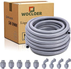 3/4inch 50 Foot Liquid-Tight Conduit Kit, Flexible Non Metallic Electrical Conduit and Connector Kit, With 5 Straight and 4 90-Degree Angle Connector Fittings