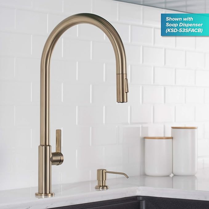 KRAUS Oletto High-Arc Single Handle Pull-Down Kitchen Faucet in Spot Free Antique Champagne Bronze, KPF-2821SFACB