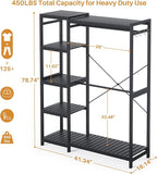 Homykic Bamboo Clothes Rack Garment Rack for Hanging Clothes, Heavy Duty Clothing Rack with 7 Tiers Adjustable Shelves, Double Rods, 4 Hooks, Freestanding Closet System Organizer Wardrobe, Black