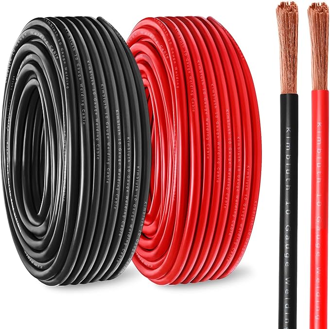 10 Gauge Battery Cable Copper Wire, 50FT Red+50FT Black 10 AWG Welding Cable Standard USA OFC Wire for Automotive, Battery, Solar, Marine and Generator
