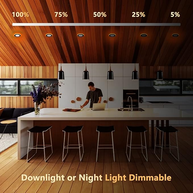 CycevSun 16 Pack Black Recessed Lights 4 Inch with Night Light, Canless Ultra Thin Wafer Soffit Downlight with Junction Box, Dimmable & 5 Color Selectable, 9W, ETL & Energy Star