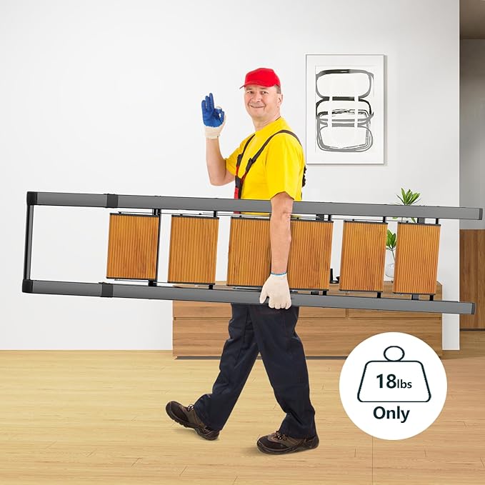 WOA WOA Step Ladder 6 Step Folding, Foldable Tall Ladder with Handrail, Aluminum Stepladder for High Ceilings, Lightweight, Deep Pedals, Anti-Slip Feet, Capacity 300 lbs - Black & Wood Grain