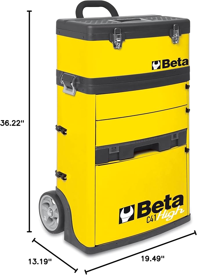 Beta C41H Two-Module Rolling Tool Chest, Detachable Tool Box, Telescopic Handles, Yellow