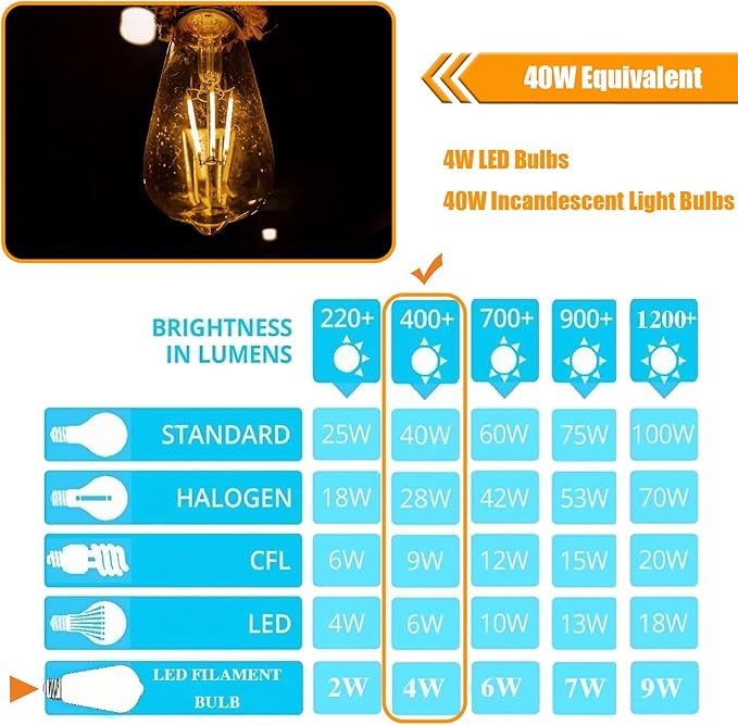 16 Pack LED Edison Bulbs 40W Equivalent, 4 Watt LED Filament Bulb, 2700K Soft Warm ST19 Light Bulb, 450LM E26 Vintage Bulbs for Ceiling Light Fixtures, Non-dim