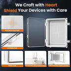 QILIPSU Waterproof Junction Box IP67 Outdoor Plastic Electrical Project Enclosure Weatherproof with Mounting Plate, Wall Brackets, Hinged Clear Cover 14.8"x10.8"x6.1" CC