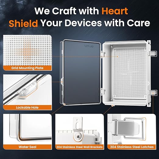 QILIPSU Waterproof Junction Box IP67 Outdoor Plastic Electrical Project Enclosure Weatherproof with Mounting Plate, Wall Brackets, Hinged Clear Cover 14.8"x10.8"x6.1" CC