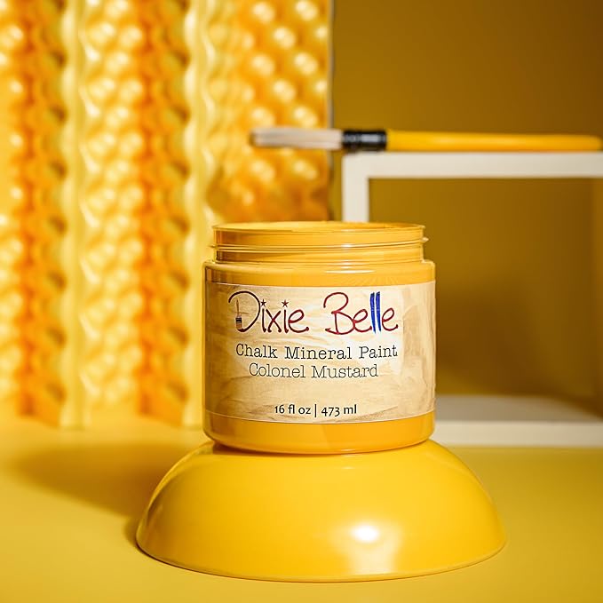 Dixie Belle Paint Company Chalk Finish Furniture Paint - Colonel Mustard (16oz) - Matte Retro Yellow Chic Chalk Mineral DIY Furniture Paint