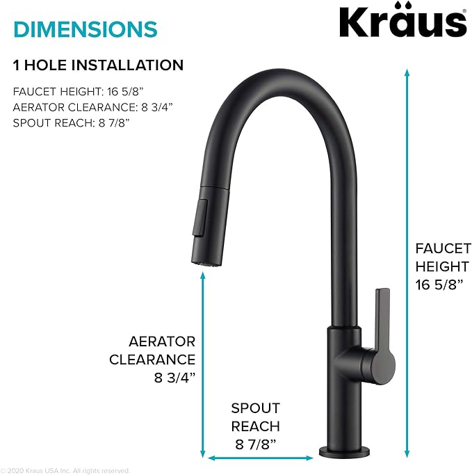 KRAUS Oletto Single Handle Pull Down Kitchen Faucet in Matte Black, KPF-2820MB