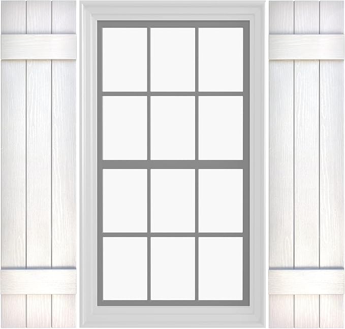 Board & Batten Vinyl Shutters (1 Pair) | 11"x47" (3-Board) - Dover White/Paintable | Exterior Window Shutters | Includes Mounting Hardware | Simple Installation | Made in USA