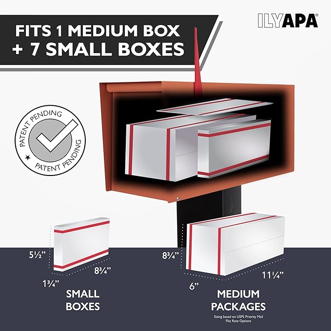 Ilyapa Modern Mailbox for Outside Post Mount - Terracotta Heavy Duty Powder Coated Metal Mailbox, Waterproof Letter Box for Parcels