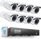 ZOSI 4K PoE Security Camera System,8 x 8MP/4K Outdoor Indoor Cameras with Person Vehicle Detection,People Counting,One-Way Audio,Night Vision,8CH 8MP CCTV NVR with 2TB HDD for Business 24/7 Recording