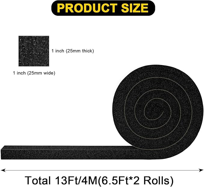 Air Conditioner Window Seal 1 Inch X 1 Inch, Open Cell Thick AC Weather Stripping High Resilience Foam Sealing Tape Adhesive AC Window Seal Kit (Total 13Ft)