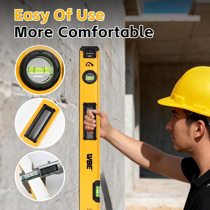 WBE 4-Piece Heavy Duty Torpedo Level Set, 12", 20", 40" Spirit Level with Magnetic, Shock-Proof Aluminum Alloy Levels with Carrying Bag, Bubble Vials Ruler for 45°/90°/180° Degree(4 PACK)