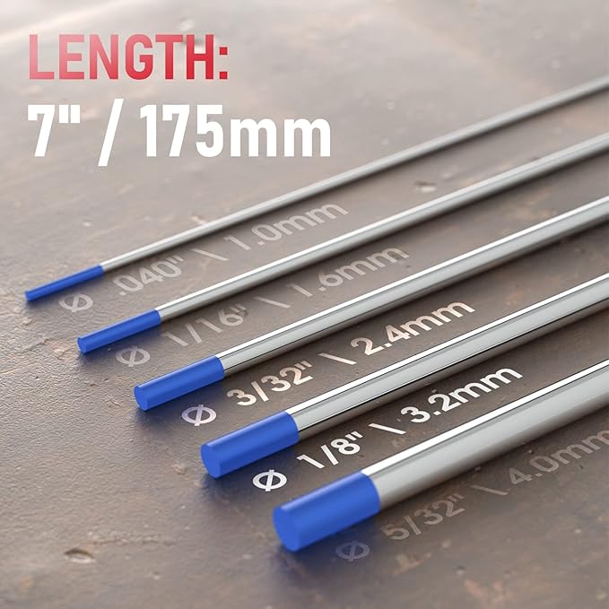 YESWELDER TIG Welding Tungsten Electrode 2% Lanthanated 5pk 3/32" & 5pk 1/8" by 7" Assorted-size (Blue, WL20/EWLa-2)