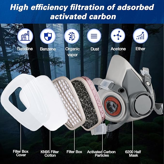 6200 Half Face Respirator Mask with Filters, Gas Mask Ideal for Painting, Woodworking, Sanding, Spraying