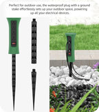 CCCEI Outdoor Power Strip Weatherproof with Stake, Waterproof Extension Cord with Multiple Outlets, Christmas Exterior Garden Decor, Yard, Camping, 4 Plugs, Surge Protector 15FT, Green.