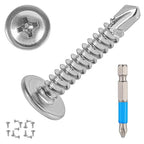 QSJ 120PCS #8 x 1'' Sheet Metal Screws 410 Stainless Steel Truss Head Fast Self Tapping Screws with Screwdriver Bit Silver
