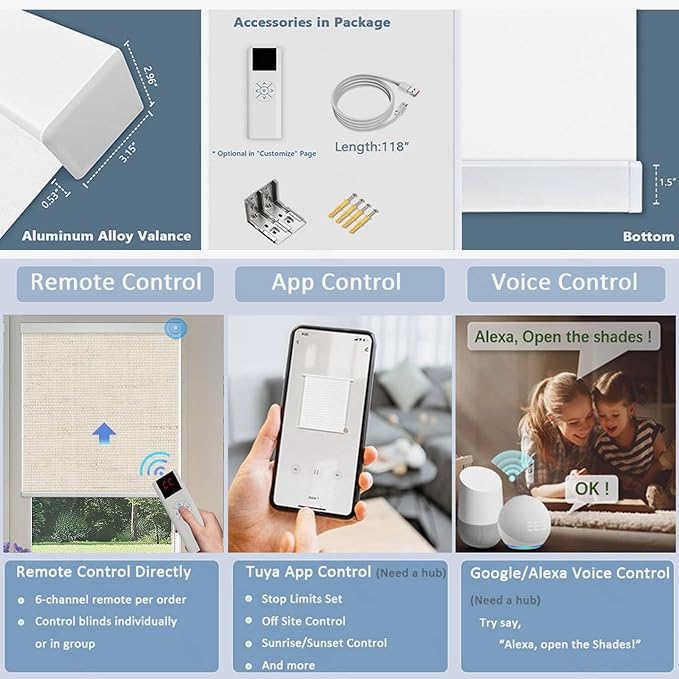 Motorized Blinds with Remote Cordless Automatic Motorized Shades Custom Blinds for Windows Smart Curtains Compatible with Alexa Google Home(Blackout Linen Soft Dunes,W54 x H72in)