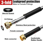 Garden Hose 50 ft, Stainless Steel Metal Water Hose 50 Feet with Nozzle, Flexible, Rust Proof, No-Kink, Heavy Duty, Leakproof 3/4 in Fittings, Lightweight Metal Hose, BT50S Model