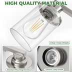 DORESshop 17 Inch Bathroom Light Fixtures, 3-Light Nickel Bathroom Lighting Fixtures Over Mirror with Clear Glass Shade, Vanity Lights for Living Room Bedroom