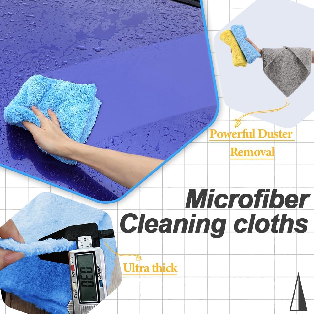 Car Wash Towels,Upgraded 450gsm Ultra-Thick,Micro Fiber Towels for Car and Home Polishing Washing & Detailing,Car Cleaning Interior Microfiber Rags 16"x16"|Blue 6-Pack