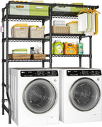 Ulif U13 Over Washer and Dryer Storage Shelves, 6 Tiers Laundry Room Standing Shelf with 2 Hanger Rods, Space Saver Clothes Drying Rack, 63.4" W x 22" D x 77.4" H, Black