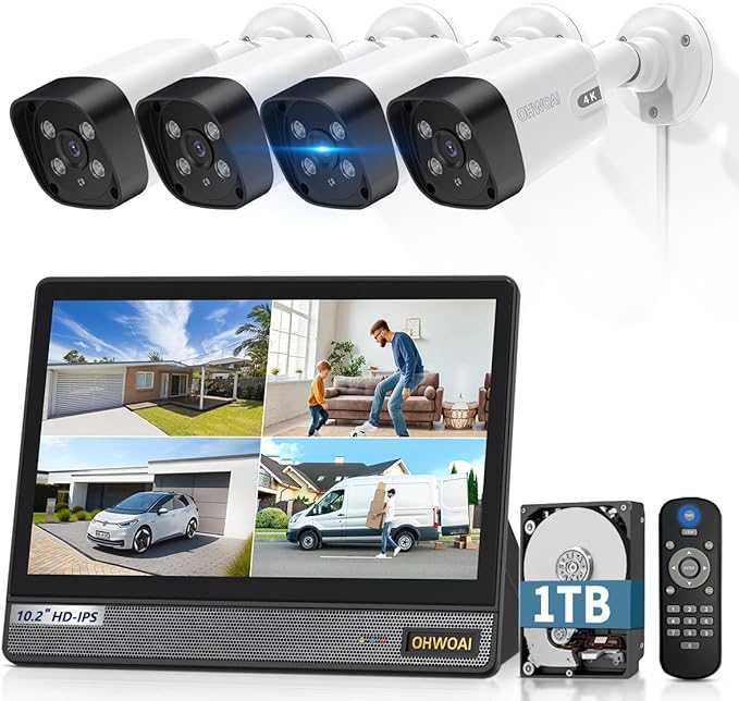 《4K Ultra HD & All-in-One Monitor》Wired Outdoor Security Camera System, POE Cameras for Home Security, NVR Video Surveillance Systems with Motion Detection