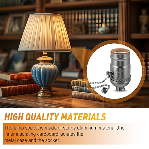 4 Pcs Pull Chain Lamp Socket Replacement, E26 Standard Threaded Base, Light Socket with Pull Chain, Lamp Parts for Repair (Black)