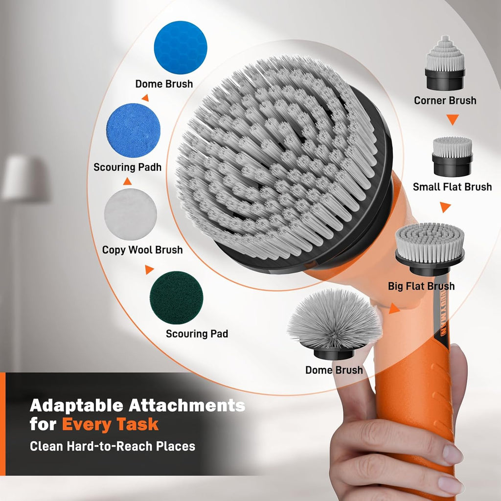 20V Electric Scrubber for Cleaning Floors, Walls - 2 Replaceable Battery Design for Outdoor Garden and Patio Cleaning Stubborn Stains, Telescopic Handle,8 Replaceable Brush Heads