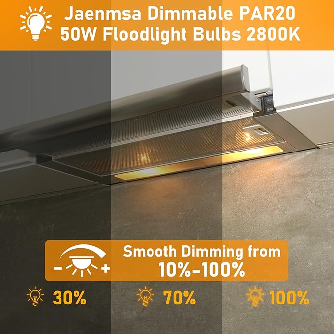 Par20 Halogen Floodlight Bulb 120V 50W, Par20 Flood Bulb 50 Watt 120V, 12 Pack Dimmable Reflector Par20/FL25 Halogen Bulb Warm White 2800K E26 Base for Recessed Can 4-in,Hood Range Light Bulbs