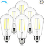 Brightever E26 LED Bulb 60 Watt Equivalent, 5000K Daylight White Dimmable Light Bulbs, 7W, 850LM Vintage Lights Bulb, 90+CRI, ST58 Clear Glass Antique Decor Filament Edison Bulb for Room, 6-Pack