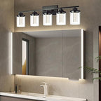 5-Light Black Bathroom Vanity Lights,Modern Wall Lamps for Bedroom,Dimmable Led Vanity Lighting for Bathroom Mirror,5CCT LED Wall Sconces Light Fixtures with Clear Glass Shade