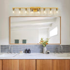 8 Light Gold Bathroom Light Fixtures, Modern Large Vanity Lights with Clear Glass Shade, Brushed Brass Bathroom Lighting Fixtures Over Mirror, Wall Scones Light for Bedroom, Living Room