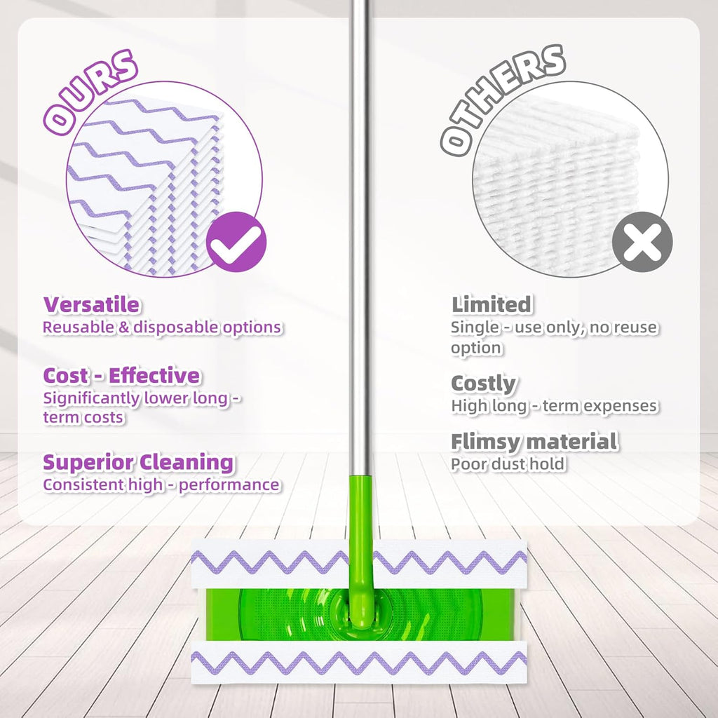 24 Pack Microfiber Mop Pads Compatible with Swiffer Sweeper Mop, Reusable & Disposable Replacement Pads for Wet & Dry Use, Sweeper Refills for Multi-Surface Floor Cleaning