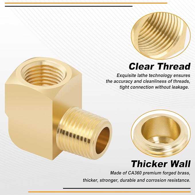 KOOTANS 4pcs 1/8 NPT 90 Degree Barstock Street Elbow Brass Fittings, 1/8" NPT Male to 1/8" NPT Female Thread Elbow Forged Brass Pipe Fitting
