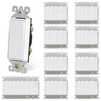 AIDA Single Pole Rocker Decora Light Switch, 15 Amp Self-grounding Electrical Light Switches, Residential Grade, UL Listed (50, Glossy White, Without Wall Plate)