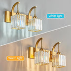 Crystal Vanity Lights 2-Light Gold Wall Lamp Modern Crystal Bathroom Light Fixtures Over Mirror 13.77" Long Bathroom Wall Sconce