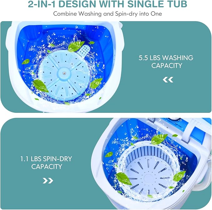 Giantex GX24977-PE, Mini Washer and Spinner Combo, 5.5lbs, Semi-automatic Compact Laundry Apartment Dorm RV Portable Washing Machine, 5.5 LBS Capacity