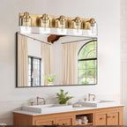 5 Light Bathroom Vanity Lights Brushed Nickel Bathroom Lighting Fixtures Over Mirror with Clear Glass Shades, Modern Industrial Wall Sconces Vanity Lighting Fixture for Bedroom Living Room