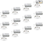 Builder Essential 3in 550 Lumens Round LED Recessed Light and Housing for Remodel or New Construction with Regressed Trim 3-Power Modes 4W-6W-8W, 5-CCT 2700-3000-3500-4000-5000K in White (Pack of 12)