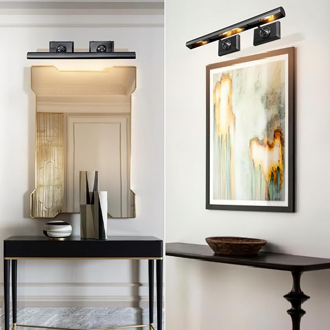 Picture Light, 24in Hardwired Picture Lights for Wall, Dimmable Poster Paintings Frames Light, Brass 4 Lighting Wall Sconces for Art Display Gallery Bathroom Living-Included Bulbs(Black)