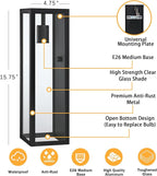 16'' Large Outdoor Wall Lights Exterior 2Pack, Waterproof Matte Black Exterior Lighting Fixtures Wall Mount, Front Porch Lights Outdoor Wall Sconces Exterior Coach Lights for Garage