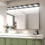 Ralbay 55inch Black Vanity Light for Bathroom 7-Light LED Modern Acrylic Matte Black Bathroom Wall Vanity Lighting Fixtures Over Mirror
