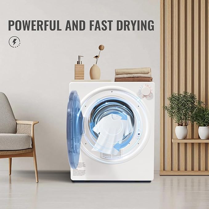 Elevon 800W Portable Clothes Dryer 2.6 cu.ft Electric Drying Machine for Laundry with Stainless Steel Tub for Apartment, Rvs, Dorms, Compact Dryer for Small Space, White
